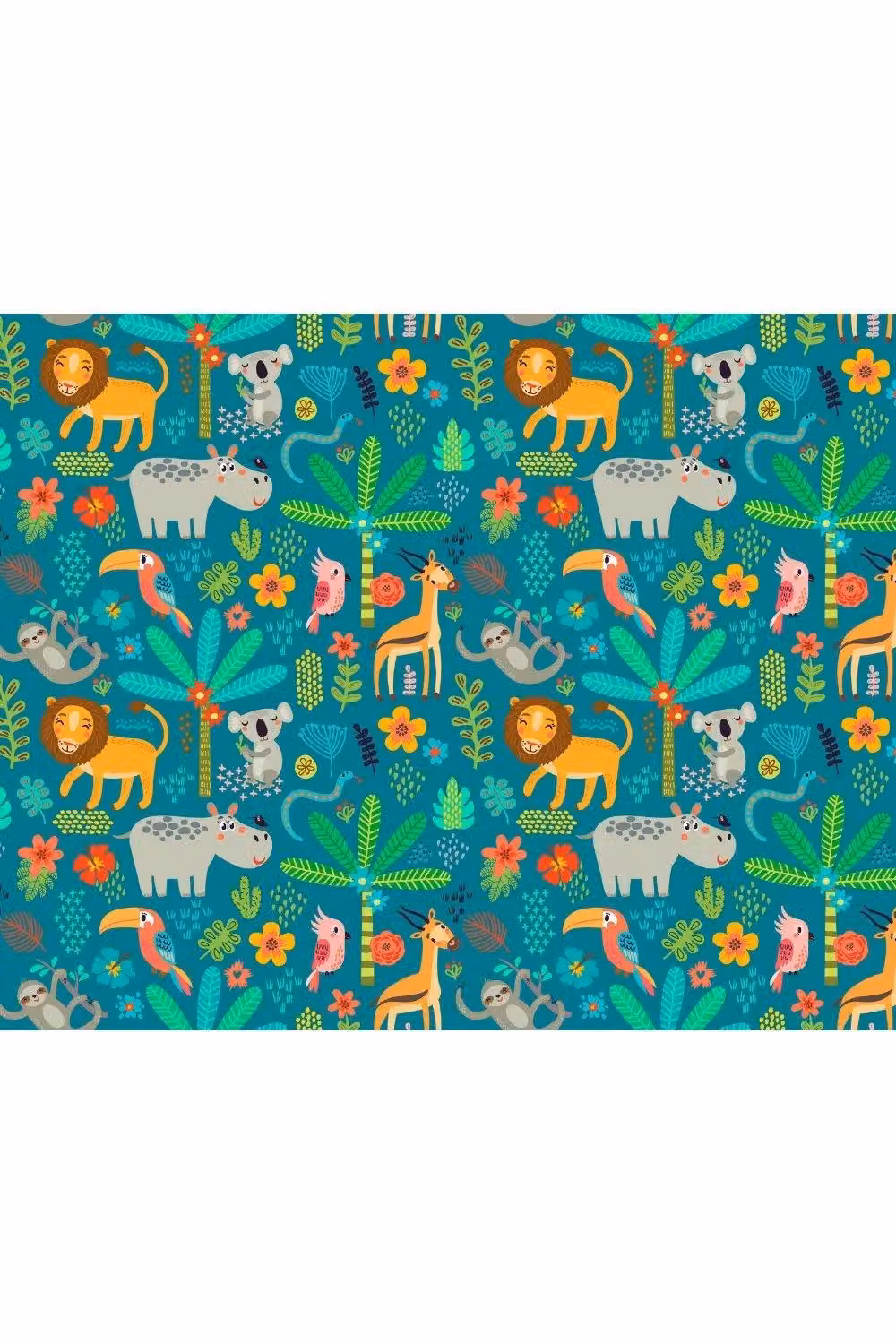 Origin Murals Jungle Animals Wall Mural in Petrol, W: 350 cm, H: 280 cm – 2