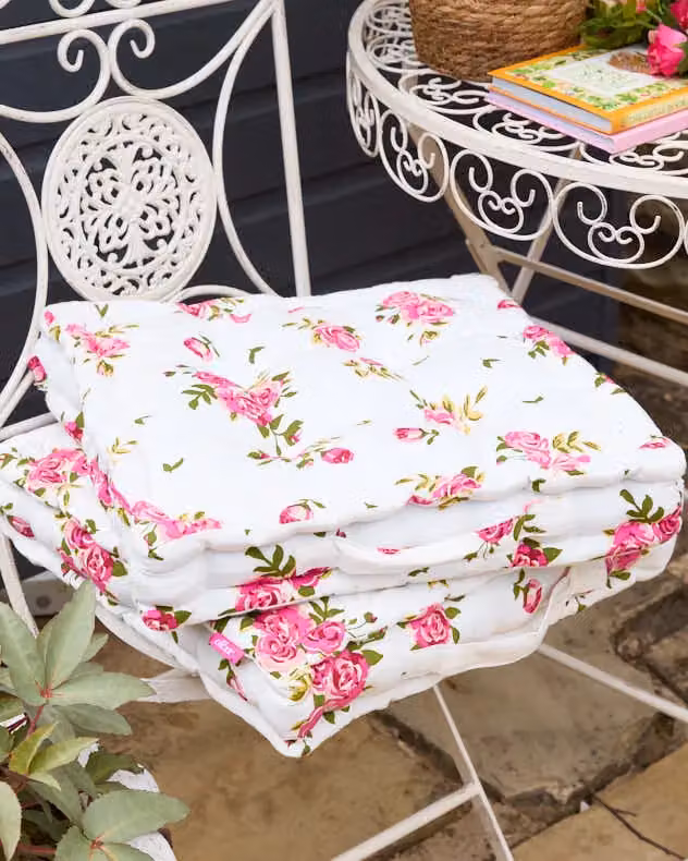 Dibor Set of 2 Vintage Pink and White Floral Print Indoor Outdoor Chair Seat Pads, W/D/H: 40 x 40 x 40 cm – 3