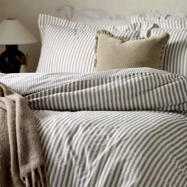 Make It A Home Brown Striped Cotton Duvet Cover Set, W: 180 cm, H: 200 cm