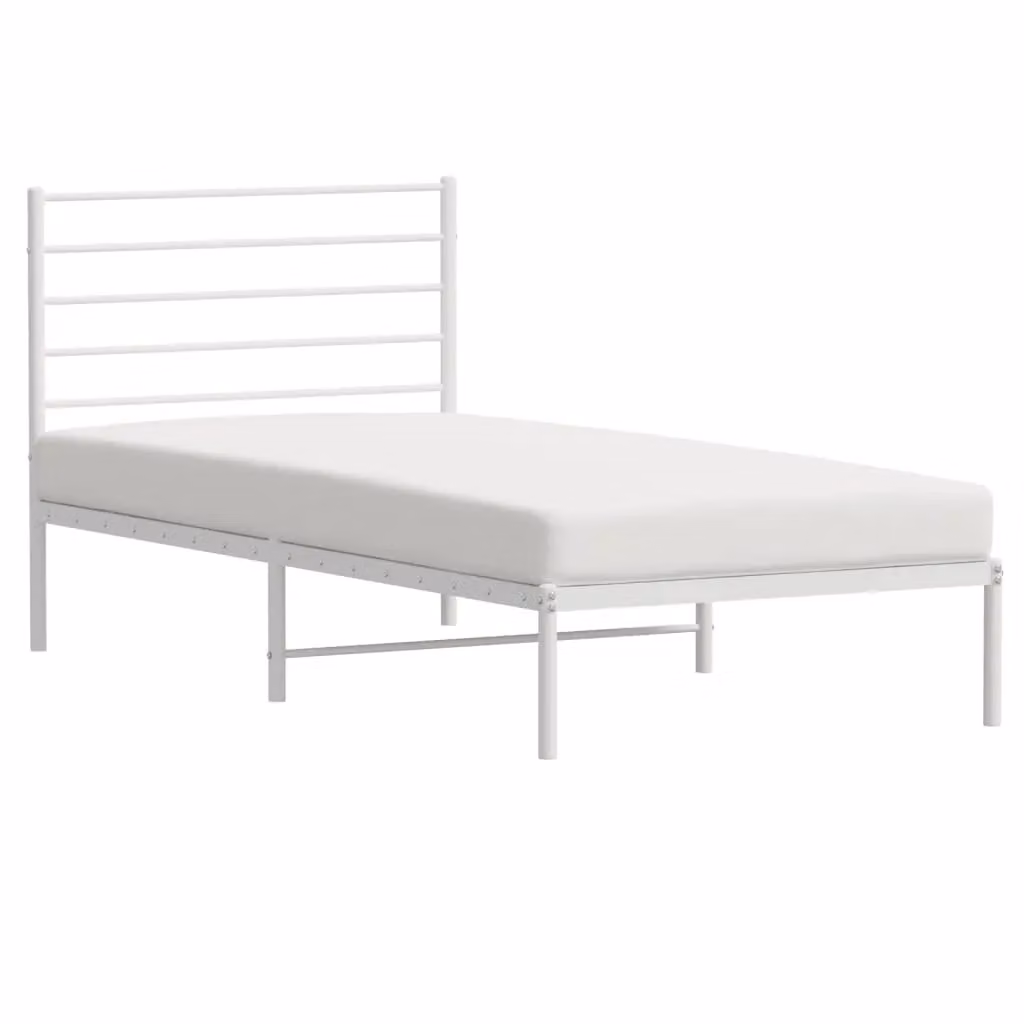 Berkfield Home Metal Bed Frame with Headboard in White, W/D/H: 90 x 200 cm – 2