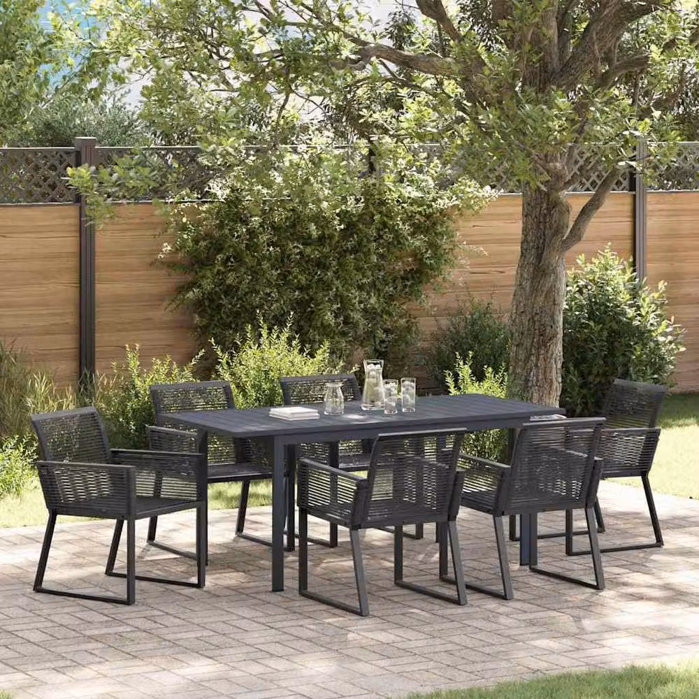 Berkfield Home 7 Piece Black Poly Rattan and Powder Coated Steel Garden Dining Set – 2