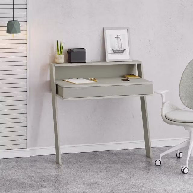 FWStyle Modern Wall-Mounted Home Office Desk with 1 Drawer in Ash Green and Grey – 1
