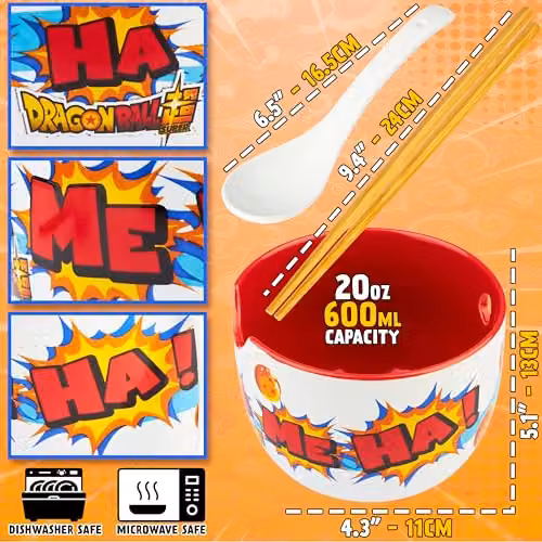 Get Trend Dragon Ball Ramen Bowl Set, Multicolour Ceramic Japanese Rice Noodles Bowl with Ceramic Spoon and Bamboo Chopsticks, 600ml – 6