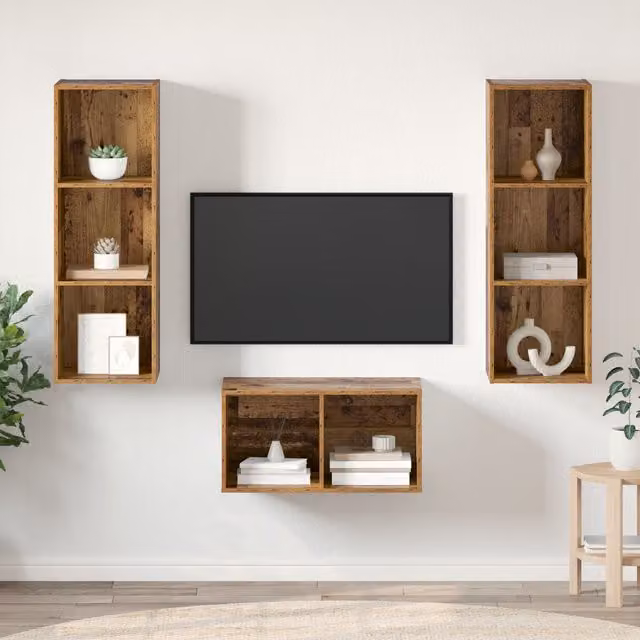 Berkfield Home Modern TV Cabinet Set in Brown and Multicolour, W/D/H: 37 x 37 x 107 cm