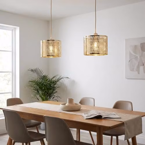 Happy Homewares Modern Gold Zig Zag Metal Pendant Lighting Shade, W/D/H: 19 x 19 x 25 cm – 2