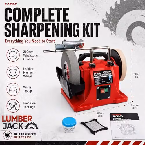 Lumberjack 200mm Whetstone Wet Bench Grinder and Chisel Sharpener, Red – 4