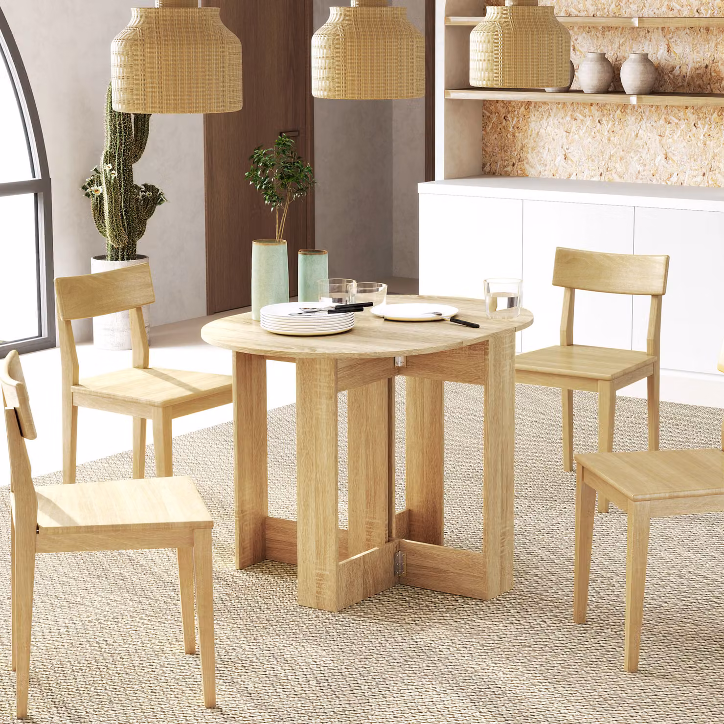 HOMCOM Modern Oak Drop Leaf Folding Dining Table in Brown – 2