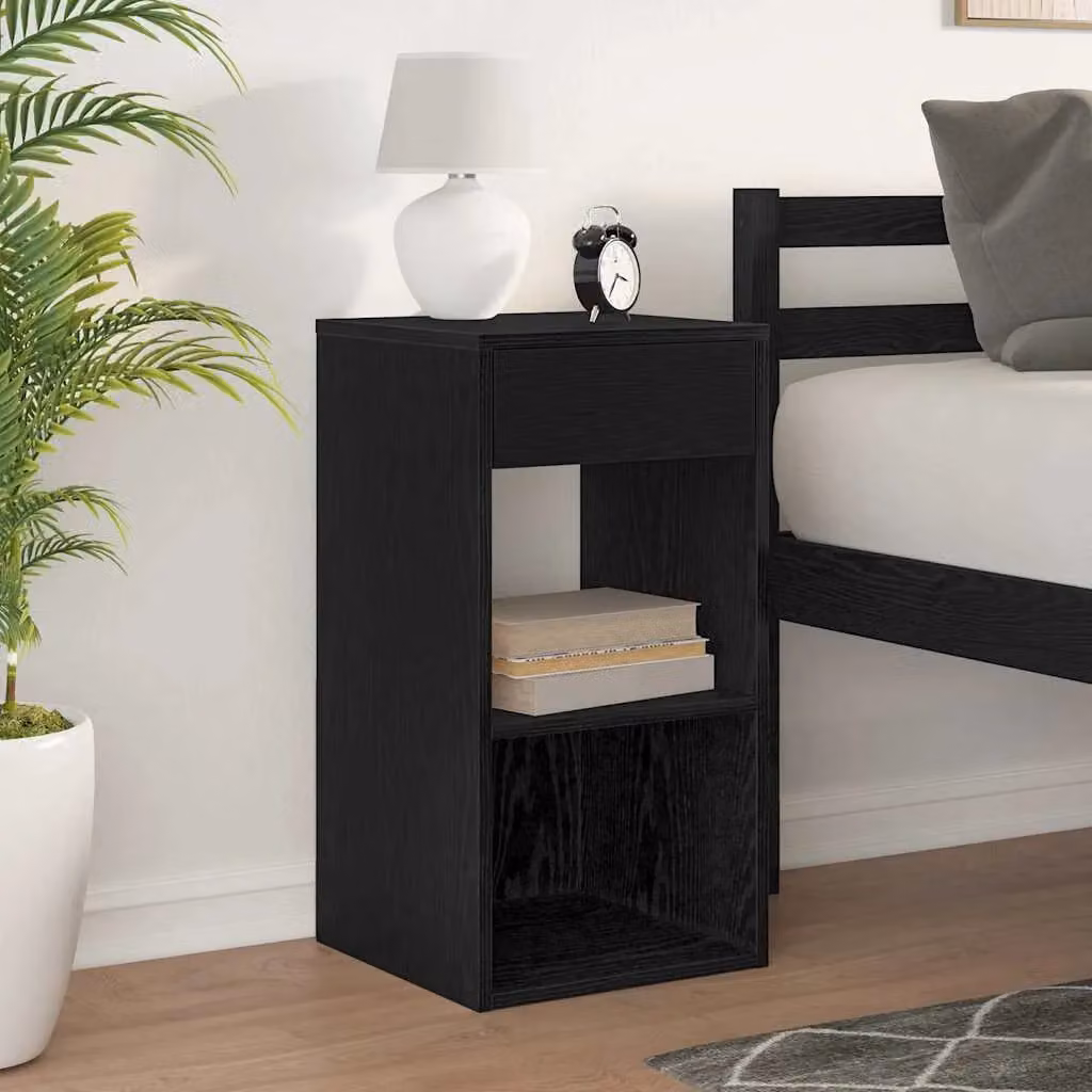 Berkfield Home Bedside Cabinet with Drawer in Black Oak, W/D/H: 35 x 34 x 66.5 cm – 3