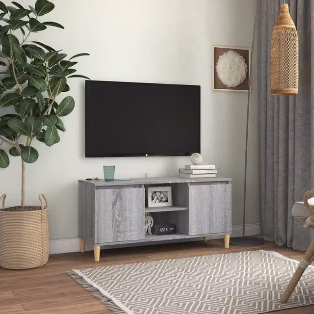 Berkfield Home TV Cabinet in Grey Sonoma with Solid Wood Legs, W: 103.5 cm, D: 35 cm, H: 50 cm