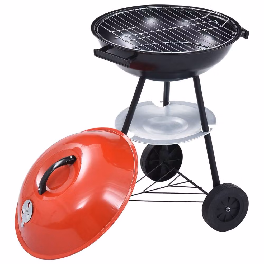 Berkfield Home XXL Portable Charcoal Kettle BBQ Grill with Wheels, Grey, 44 cm – 4