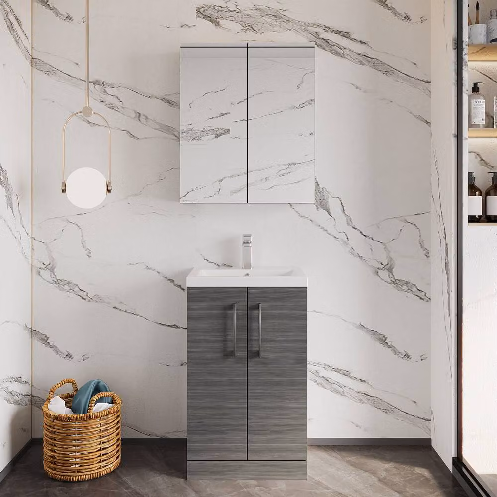 Balterley Grey Freestanding Bathroom Vanity Unit with Soft Close Hinged Doors – 2