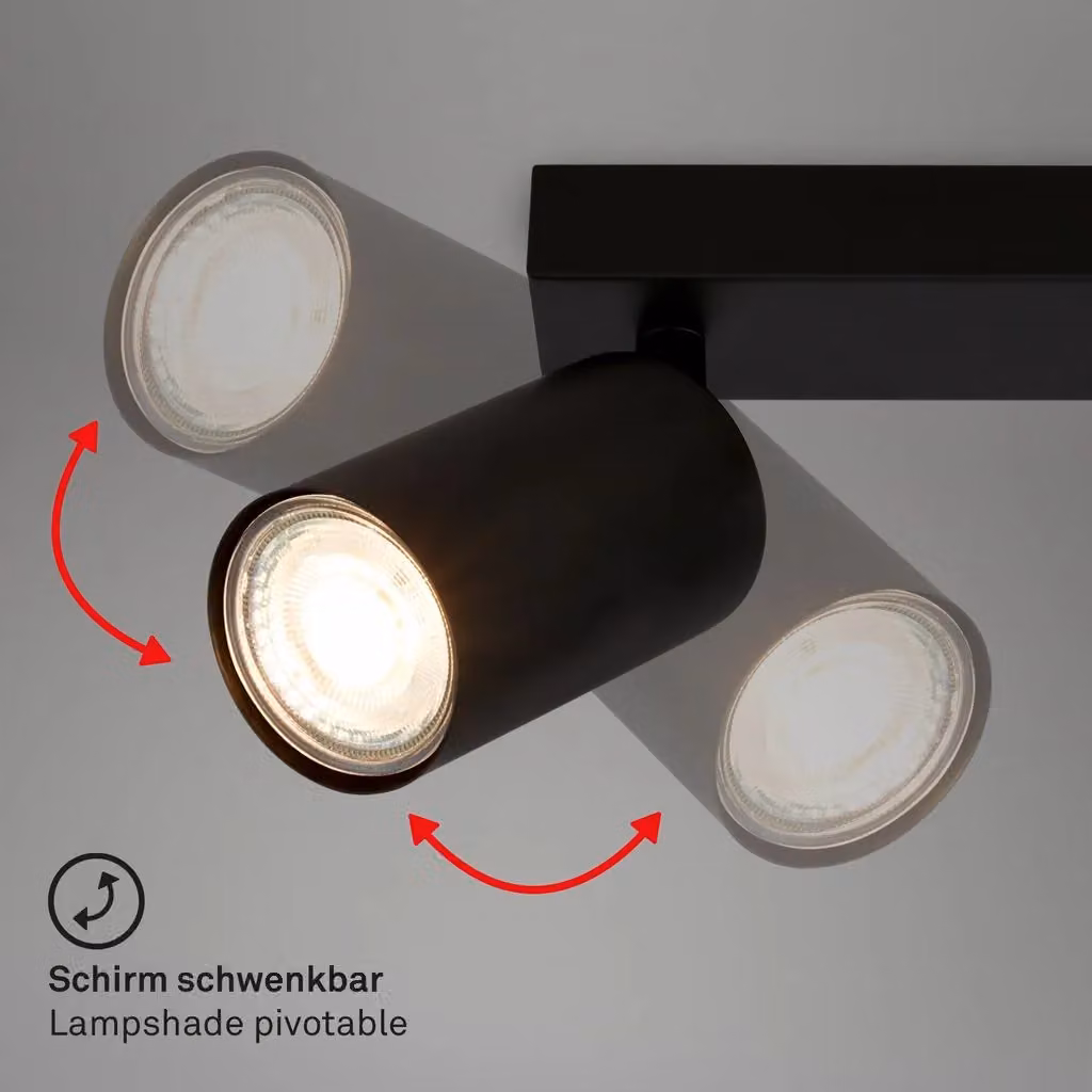 Briloner Black Metal LED Ceiling Spotbar with 2 Adjustable GU10 Lights, Width: 25.5 cm – 3