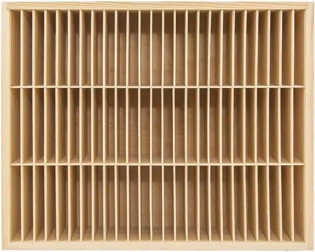 KORVIXA Brown Wooden Wall-Mounted 75-Grid CD Storage Rack and Display Collection Cabinet W/H: 100 x 100 cm