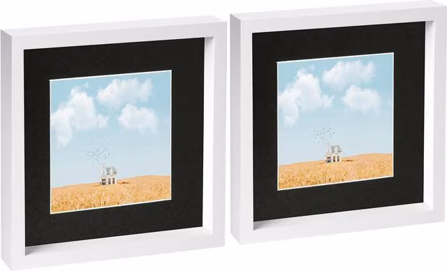 Nicola Spring Pack of 2 White and Black Square 3D Box Photo Frames with 6 x 6 inch Mount, W/D/H: 25.4 x 25.4 x 25.4 cm