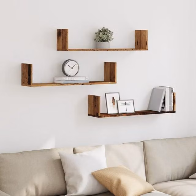 Berkfield Home Set of 3 Wall Mounted Shelves in Old Wood Brown, W: 80 cm, D: 18 cm, H: 18 cm – 1