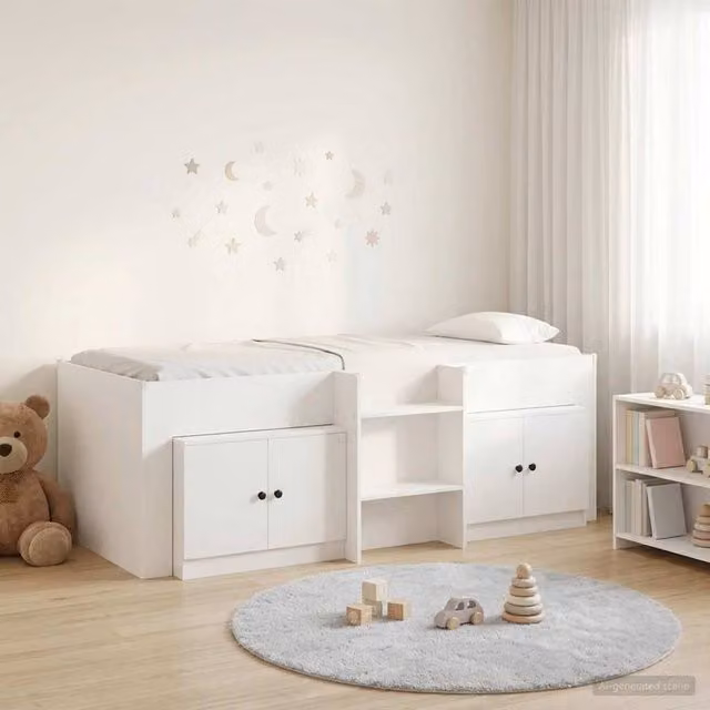 Berkfield Home Loft Bed Frame with Cabinet and Stairs in White Engineered Wood