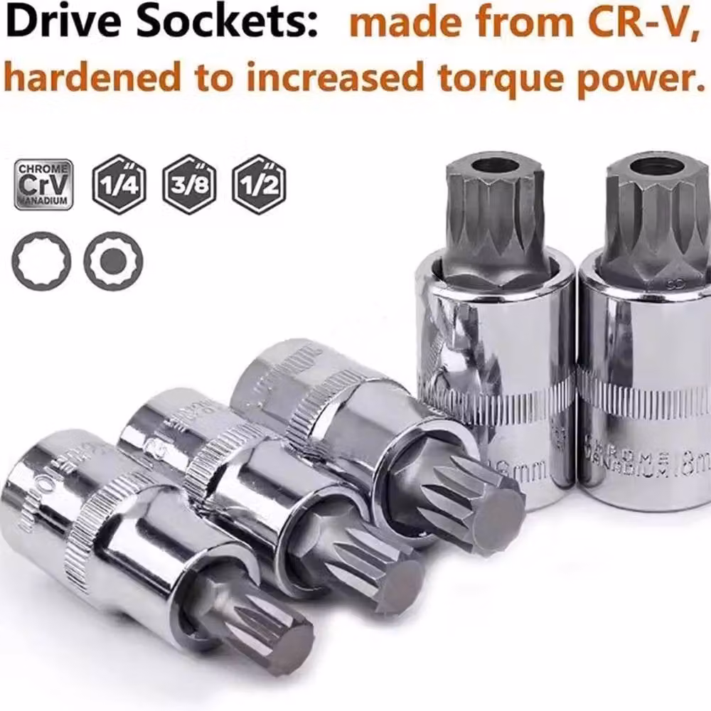 Kelvenix 1/2 inch Multi Spline Bit 12 Point Triple Square Socket Set M4 to M18 in Blue – 4