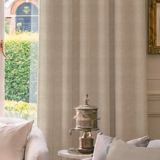 HOUSE Llewelyn-Bowen Made To Measure Semi-Transparent Chenille Fabric Panel Curtains in Plain Beige