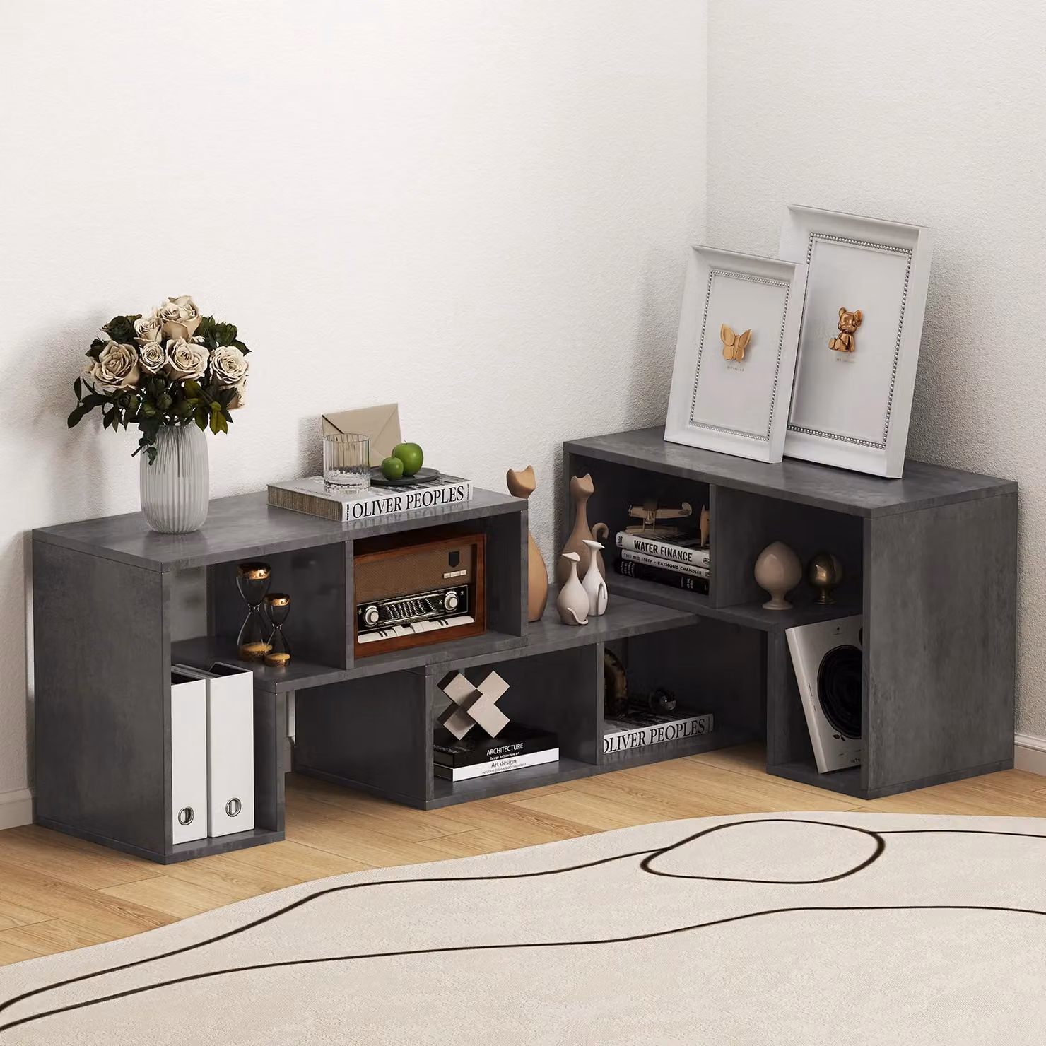 Costway Modern 3 Piece Adjustable TV Console Stand and Entertainment Centre in Grey – 4