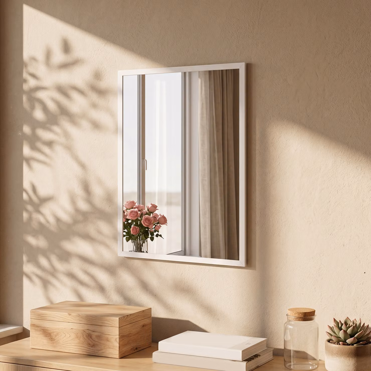 HOMCOM Classic Rectangular Wall-Mounted Glass Mirror, White, W: 70 cm, H: 50 cm – 4