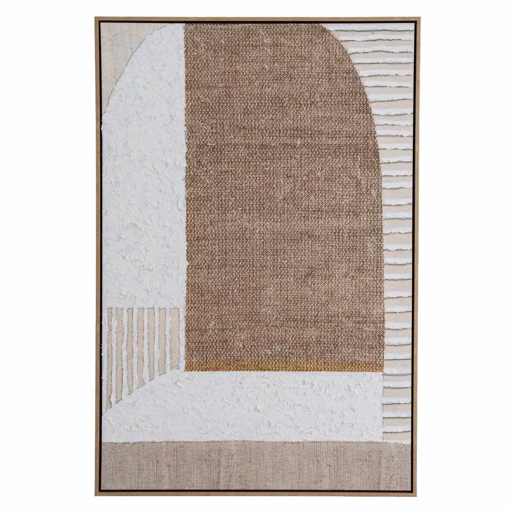 Wyld Haus Monodendri Hand Painted Arched Textured Woven Plaster Canvas Wall Art in Beige and Multicolour – 2