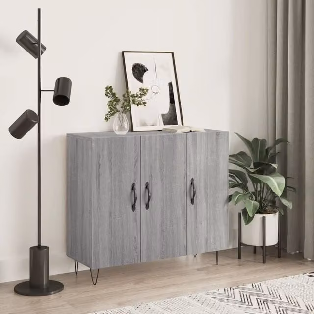 Berkfield Home Grey Sonoma Sideboard in Engineered Wood, W/D/H: 90 x 34 x 80 cm