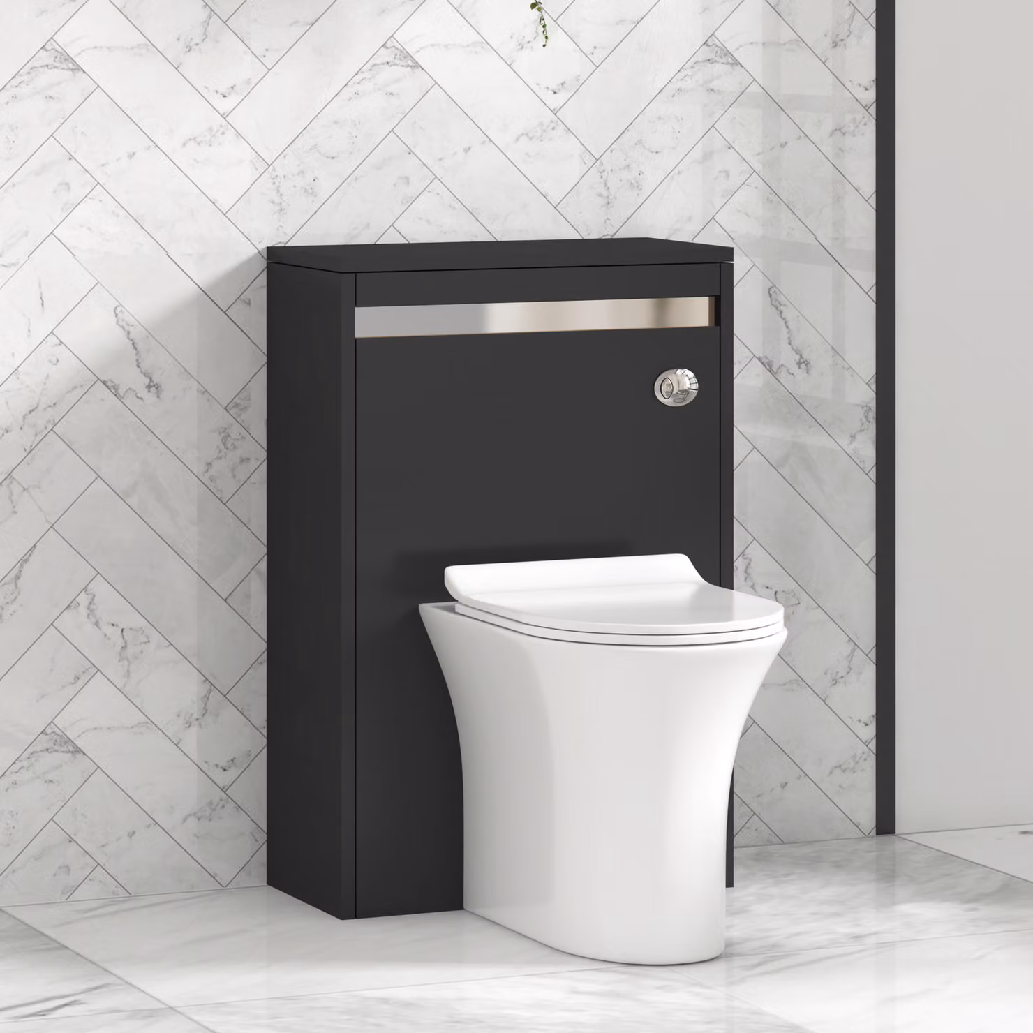 Royal Bathrooms Orion Matt Obsidian Black BTW WC Unit with Breeze Rimless Toilet Pan, Slim Seat and Cistern, Width: 54 cm