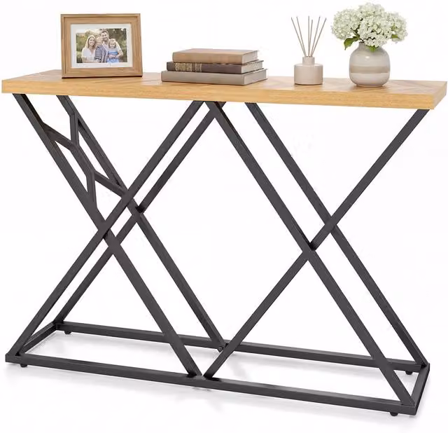 Gymax Industrial Farmhouse Console Table in Brown – 1