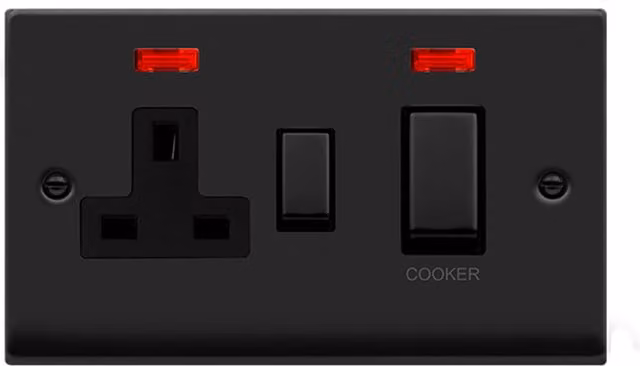 SE HOME Matt Black Cooker Control Ingot 45A with 13A Switched Plug Socket and 2 Neons