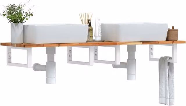 Berkfield Home Wall Mounted Basin Shelf in Brown Steel and Solid Acacia Wood
