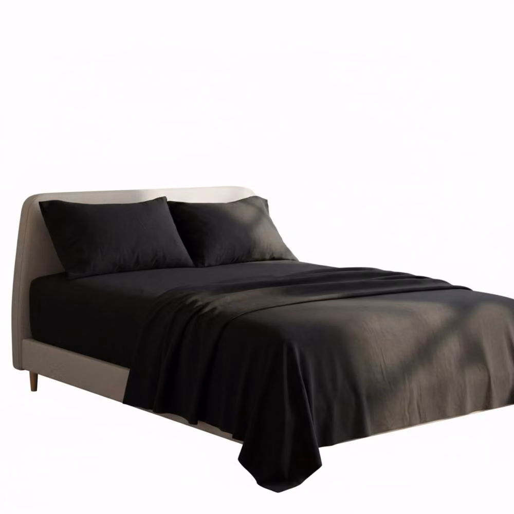 Snug City Black Plain Brushed Cotton Flannelette Fitted Sheet, Flat Sheet and Matching Pillowcases Set, W/D/H: 140 x 200 cm – 2