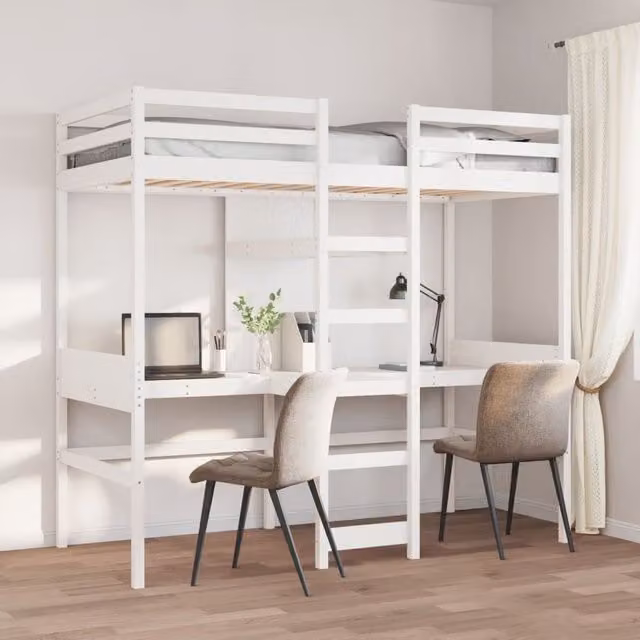 Berkfield Home Loft Bed Frame in White Solid Pine Wood, W/D/H: 80 x 200 cm