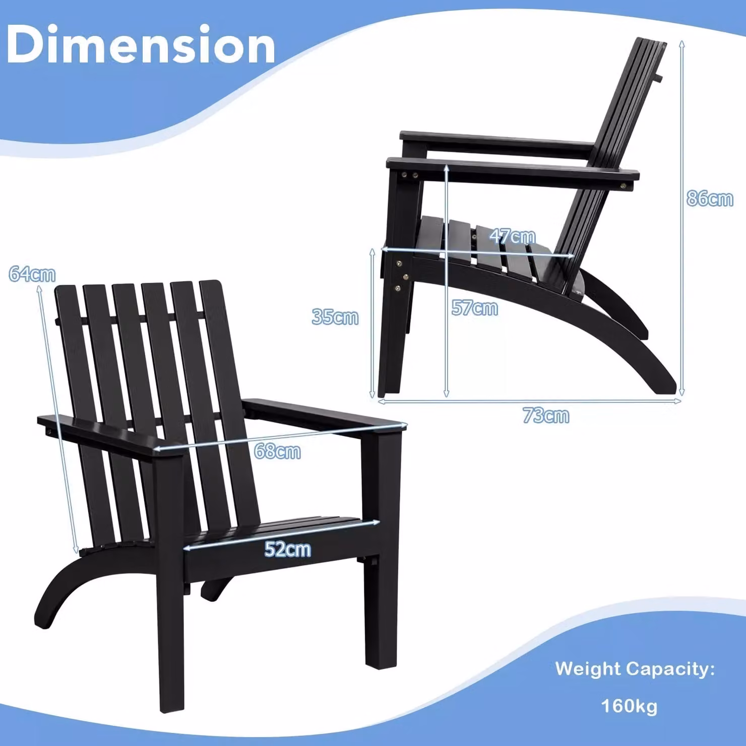 Costway Solid Acacia Wood Adirondack Chair in Black – 2