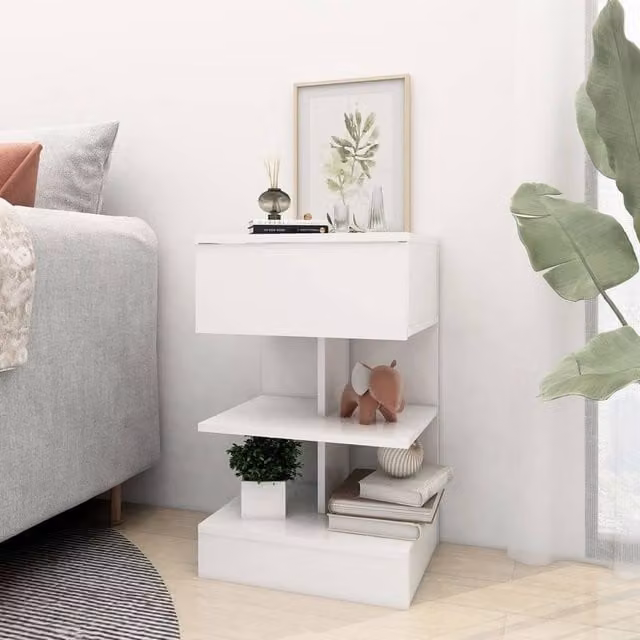Berkfield Home Beautiful Bedside Cabinet in White, W/D/H: 40 x 35 x 65 cm