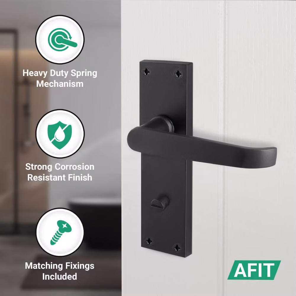 AFIT Matt Black Bathroom Door Handle Set with Backplate, 1 Pair, W/H: 15.0 x 15.0 cm – 3