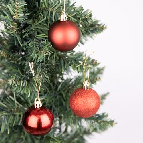 Shatchi 18-Piece Set of Red and Silver Round Plastic Christmas Bauble Hanging Decorations, Diameter: 5 cm – 3