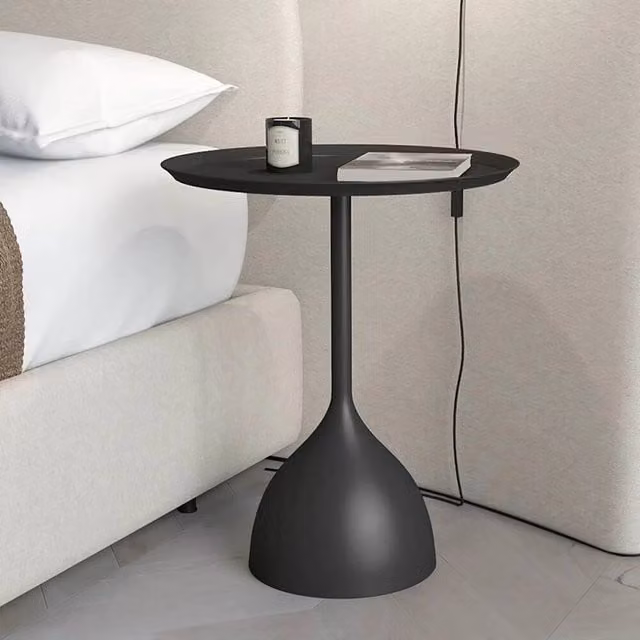 FLAVORA Modern Round Black Metal Coffee Table and Side Desk