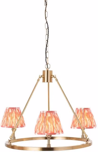 Netlighting Chester Pendant Light with Pink Fabric Ikat Shade and Gold/Brass Finish, 16 cm Diameter, 3x B22 – 1