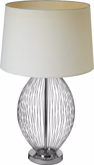 Fifty Five South Orsina Chrome Wireframe Table Lamp with White Linen Shade in Silver