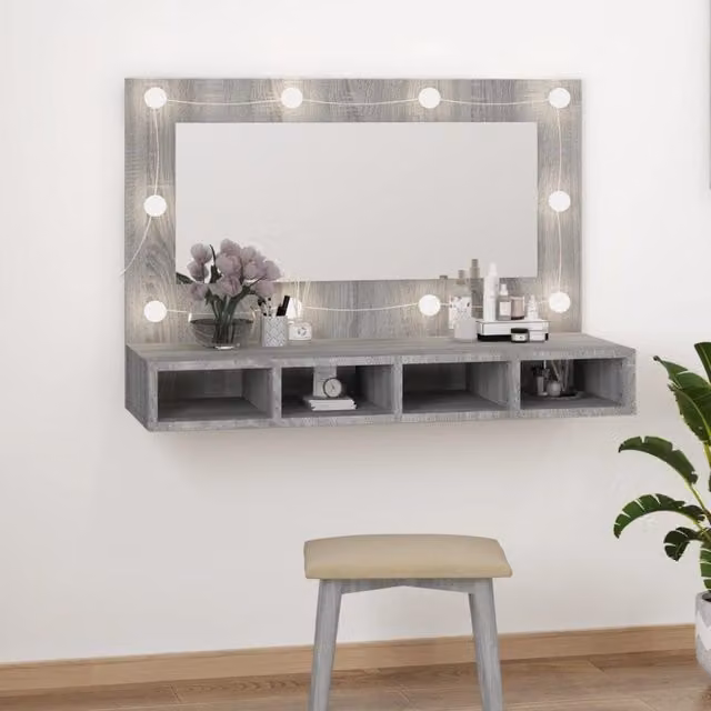 Berkfield Home LED Mirror Cabinet in Grey Sonoma, W/D/H: 90 x 31.5 x 62 cm – 1