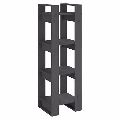 vidaXL Grey Solid Wood Pine Book Cabinet and Room Divider, W: 41 cm, D: 35 cm, H: 125 cm