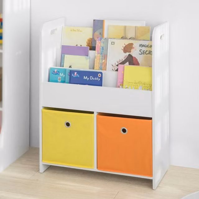 SoBuy Childrens Bookcase with Fabric Drawers in White