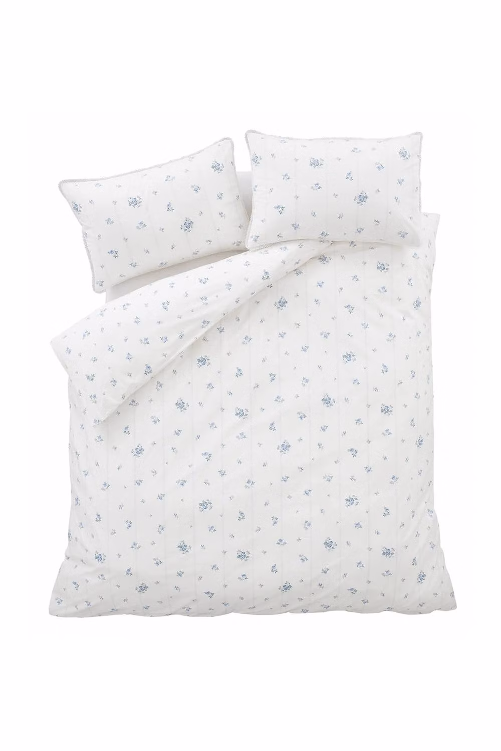 Bianca Vintage Rosebud Lace Reversible Cotton Percale Duvet Cover and Pillowcase Set, Blue, W/D/H: 200 x 220 cm and 140 x 200 cm – 2
