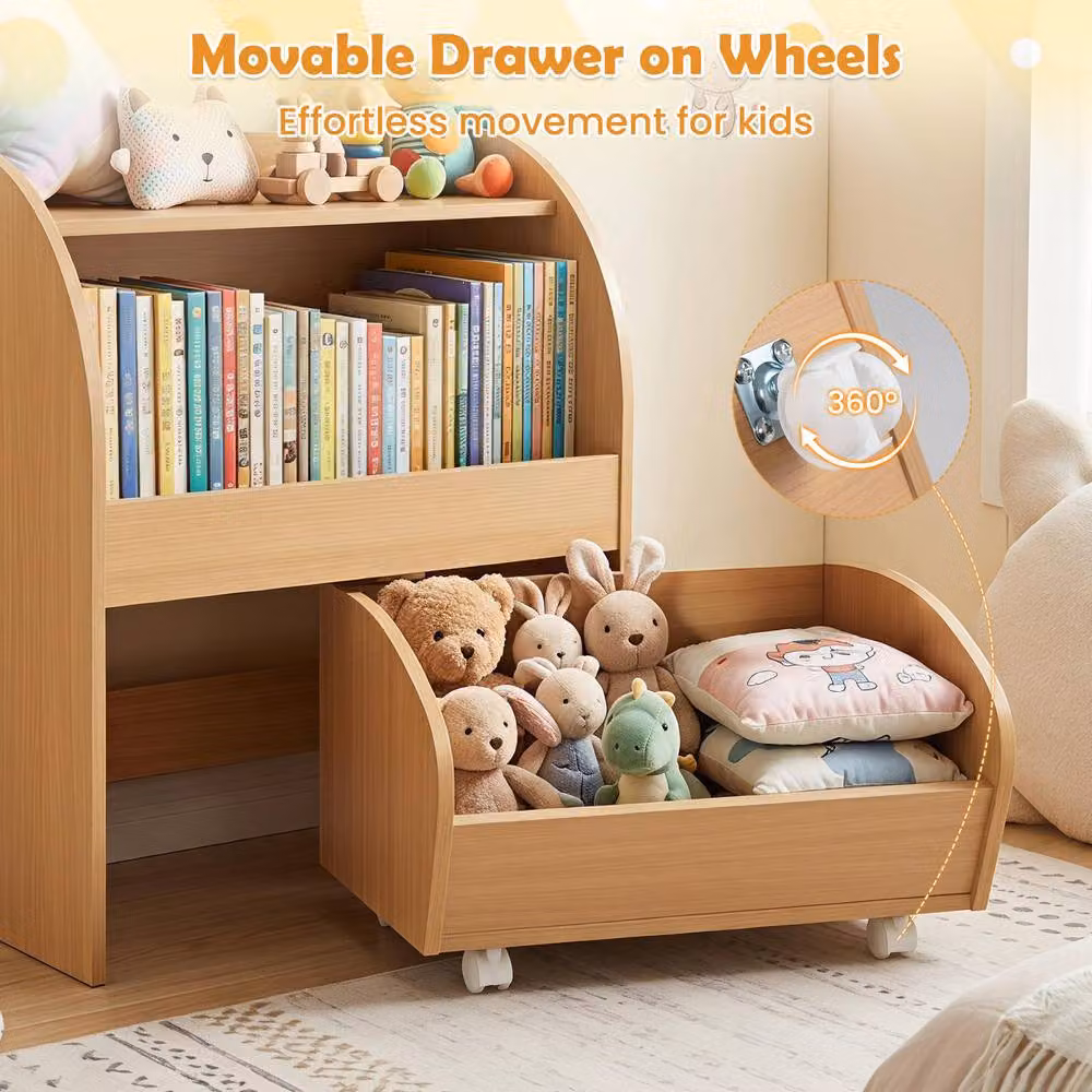 CASART Childrens Toy Storage Shelf with 2 Open Shelves in Sand – 5