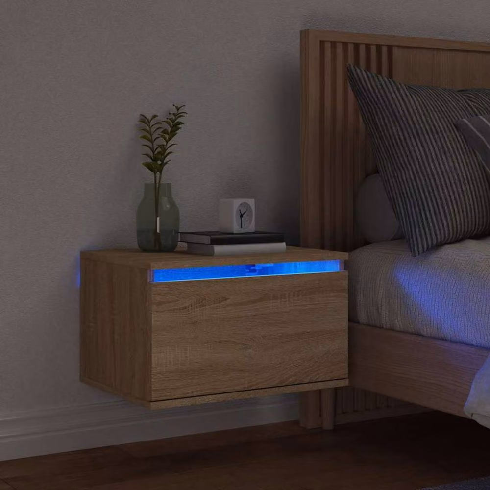 Berkfield Home Wall-mounted Bedside Cabinet with Integrated LED Lights, Sonoma Oak, Light Brown, W: 50 cm, H: 36 cm, D: 30 cm – 2