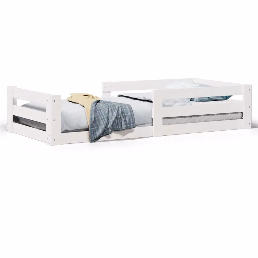 Berkfield Home White Solid Wood Pine Bed Frame W/D/H: 100 x 200 cm