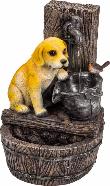 Outsunny Rustic Brown 3-Tier Puppy Design Garden Water Feature with LED Lights, Freestanding Resin Cascade, W/D/H: 56.0 x 35.0 x 6.2 cm – 1