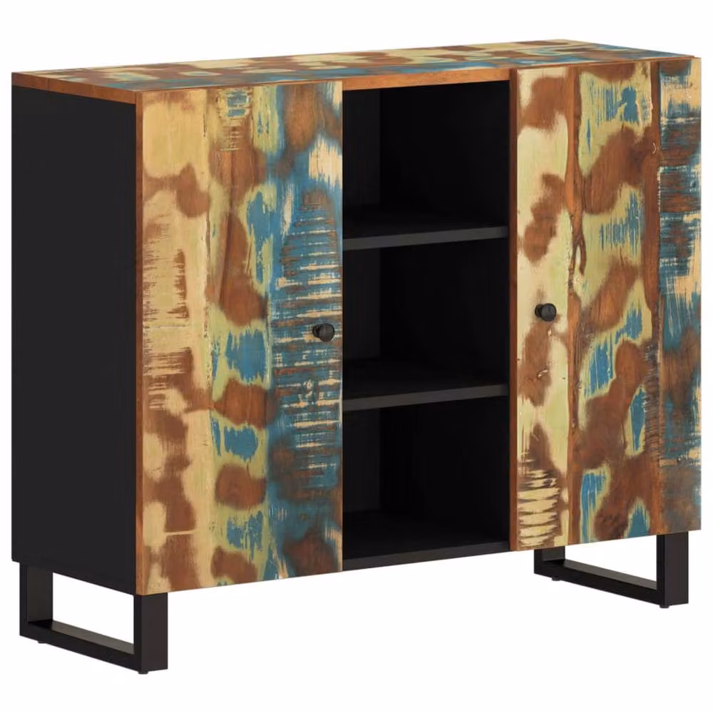 Berkfield Home Reclaimed Solid Wood Sideboard with 2 Doors, Multicolour, W/D/H: 90 x 33 x 75 cm – 2