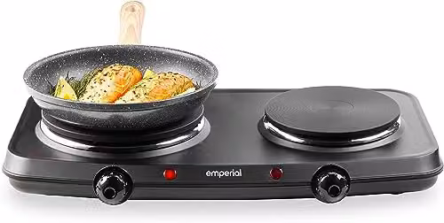 Emperial Double Hotplate Portable Camping Electric Hob, 2250W Black Table Top Cooktop with 2 Cast Iron Rings – 8