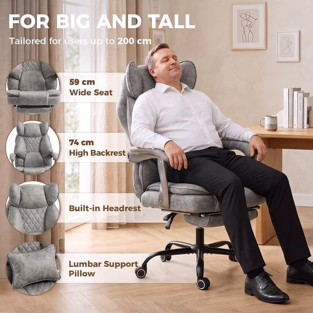 STILVORA Grey Executive Office Chair with Headrest and Footrest – 4